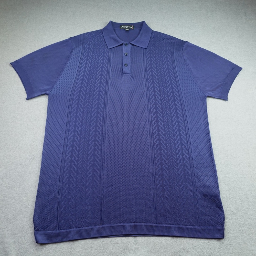 Saint Lorenzo Polo Shirt Mens 3X Blue Textured Knit Short Sleeve Casual